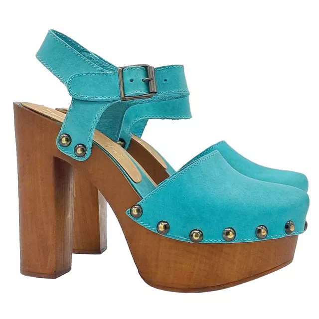 Mule Suédois Fermé Avec Talon Haut Et Ceinture Fine - MY462 TURCHESE