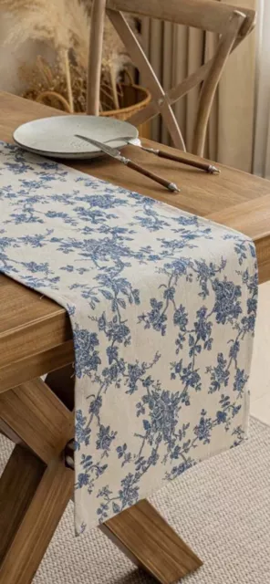 Vintage Blue Rose Table Runner 30x 180 cm Dining Kitchen Linen Table Cloth