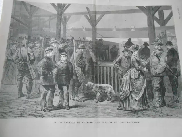 Gravure 1884 - Le Tir National de Vincennes Le pavillon de l'Alsace Lorraine