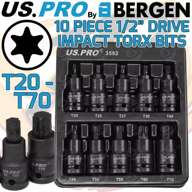 US PRO IMPACT TORX BIT Sockets Set 1/2" Drive Impact TRX Star Sockets T20 To T70