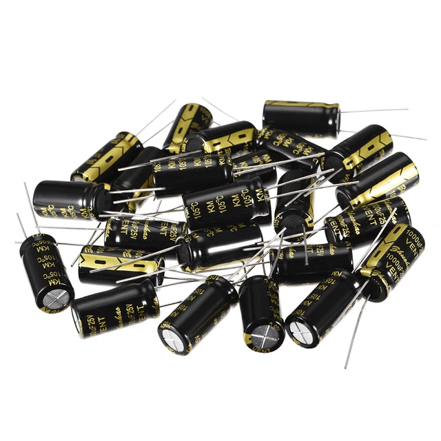 Radial Condensateur électrolytique 1000uF 25V 105°C Vie 2000H 10x20mm Noir 25pc