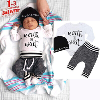 UK Newborn Baby Boy Matching Clothes Little Man Tops Romper Pants Brother Outfit