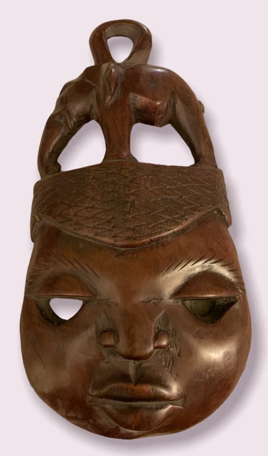 Vintage Punu Maiden Spirit Mask W/ Elephant African Art Tribal Wood Hand Carved