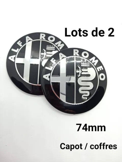 ☆ X 2 LOGO ALFA ROMEO 74mm  BLACK  CAPOT/COFFRE   / insigne /sigle ☆