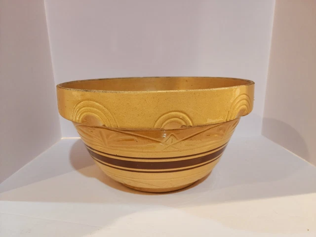 Roseville Pottery Mixing Batter Bowl Vintage Brown Red Striped, 14" Dia. #305