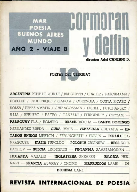 Ariel Canzani CORMORAN Y DELFIN Año 2 Viaje 8, POETAS DEL URUGUAY, 1966