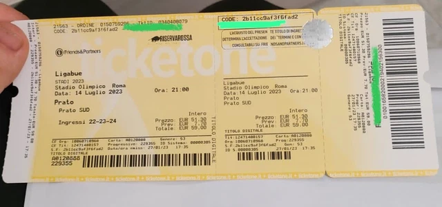 Biglietto concerto Ligabue Stadio Olimpico 14 Luglio 2023