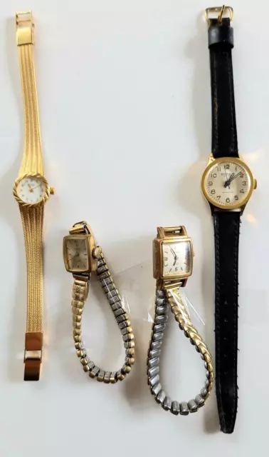 Konvolut 4 Stück alte Damenarmbanduhren, defekt, aus Nachlaß, diverse Marken