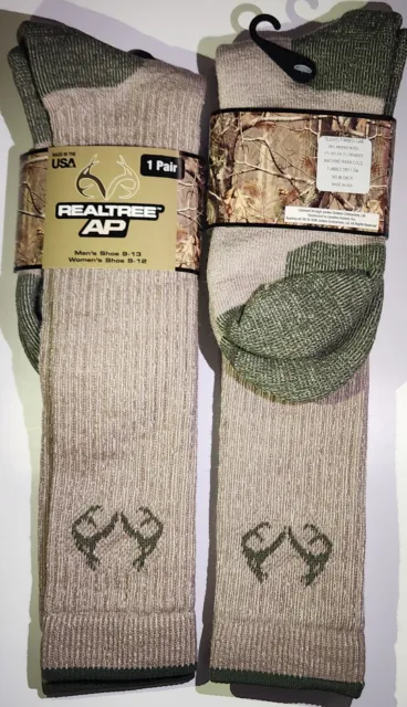 2 Pair Realtree Mens 9-13 Merino Wool Tall Long Over the Calf Outdoor Boot Socks