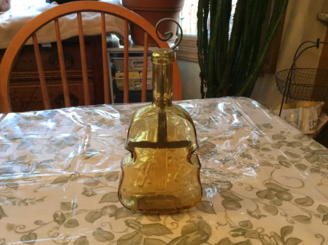 blown glass yellow Violin bottle with metal  hanger
