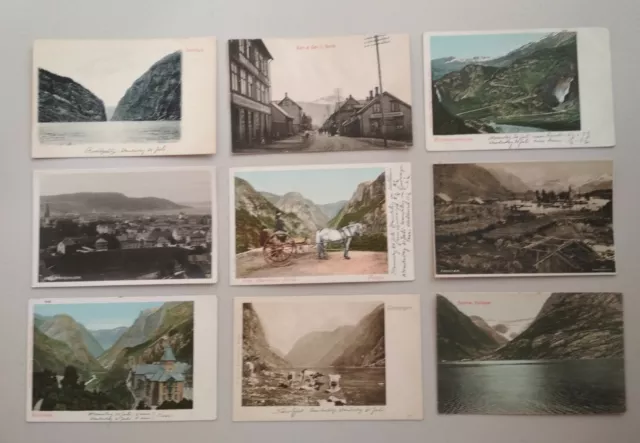 NORWAY Lot of 9 OLD POSTCARDS inc REAL PHOTOS c1910-30s Various Towns, Villages