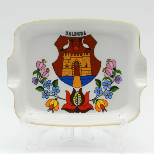 Kalocsa Hungary Porcelain Spoon Rest Ashtray Plate 4" x 6" Hand Painted