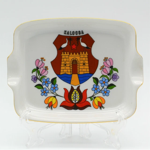 Kalocsa Hungary Porcelain Spoon Rest Ashtray Plate 4" x 6" Hand Painted