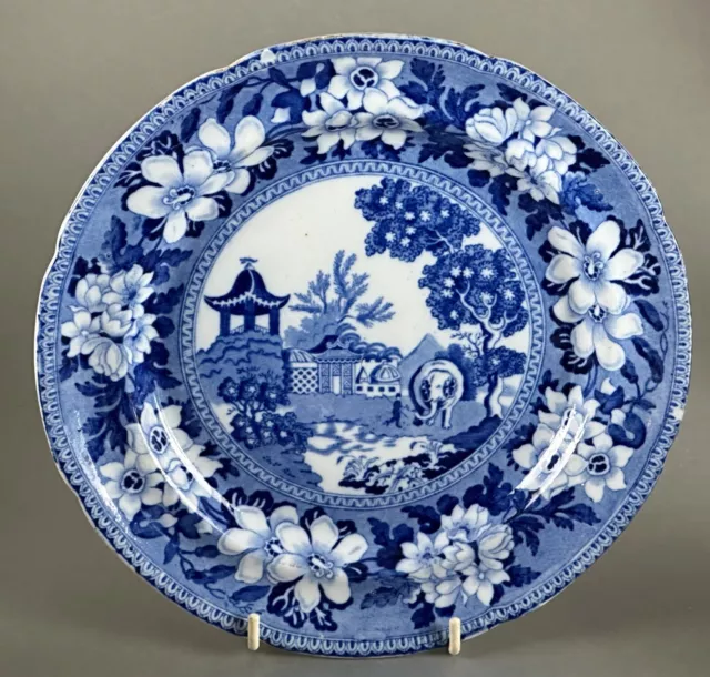 Rogers c1820 Elephant Pattern Plate Blue & White Antique English Pottery