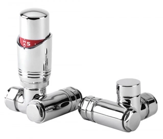 DUAL FUEL THERMOSTATIC Towel Rail Radiator Valves Chrome Angled Corner