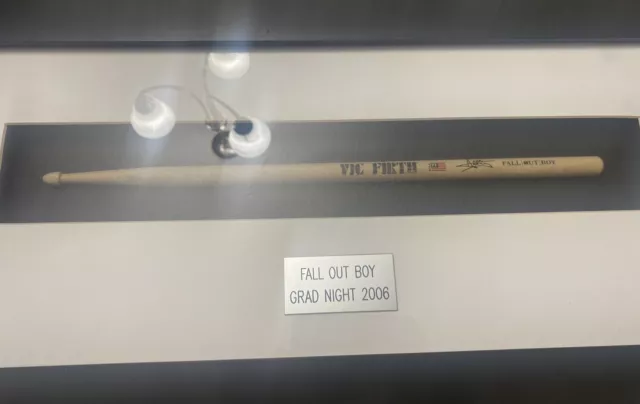 Rare Fall Out Boy Grad Night 2006 Signed Drumstick Framed Rare Fall Out Boy Grad Night 2006 Signed Drumstick Framed