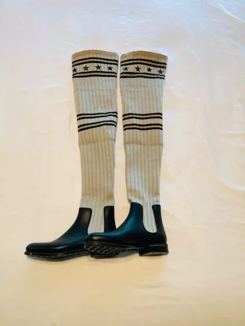 Authentic Givenchy Storm Sock Knit Over The Knee Rain Boots Black Grey