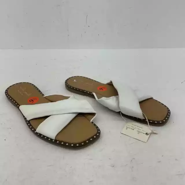 NWT Mila Paoli White Slide Leather Sandals Womens (Size 9.5)