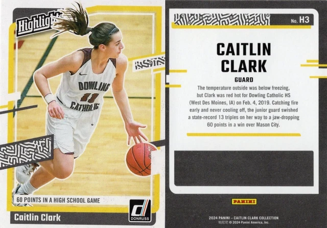 Highlight Card CAITLIN CLARK COLLECTION 2024 Panini Donruss Highlights Card H3 Iowa ...