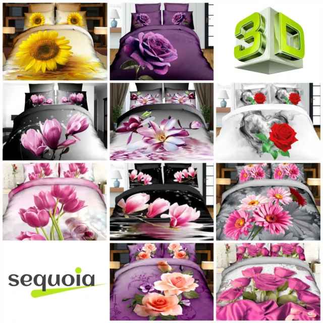 3D Floral Bedding Sets Effect Photo Flowers Double Duvet Quilt Cover Pillowcases