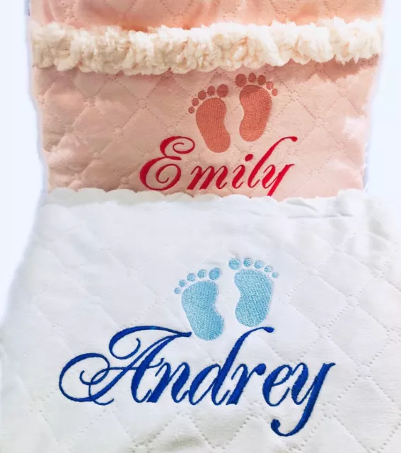 Luxury Baby Boy/Girl Blanket Personalised Plush Embroidered Name Newborn Present