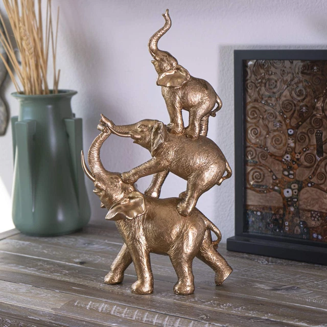 SUMMIT COLLECTION Golden Trio Elephants Totem Pole Stacked Elephants Statue T...