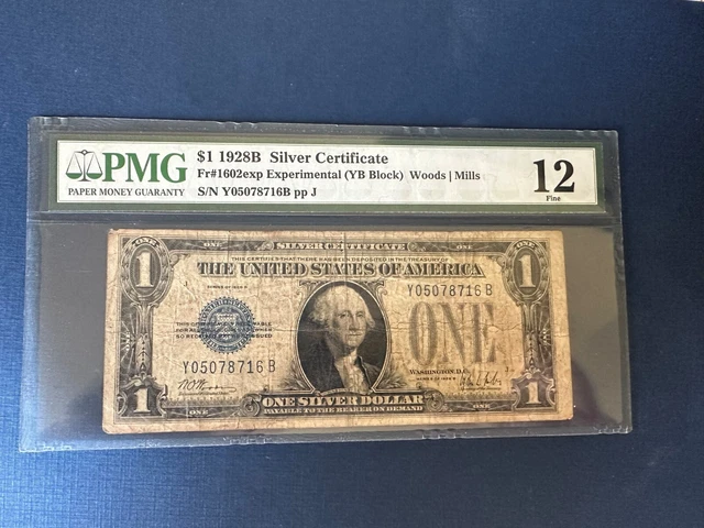 FR-1602exp 1928 B Series Experimental Y-B Block $1 Silver Certificate *PMG 12