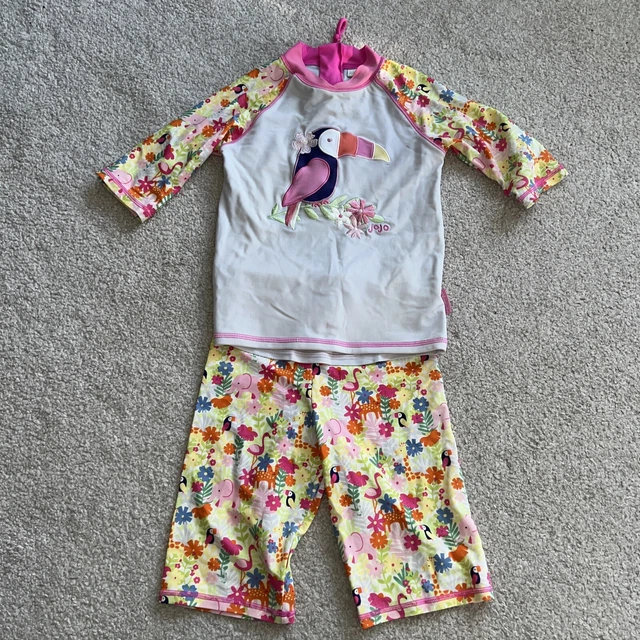 Tuta protezione solare Jojo Maman Bebe bambina Toucan UPF 50 2 pezzi età 4-5