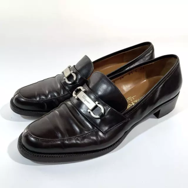 SALVATORE FERRAGAMO GANCINI Bit Loafers Dress Shoes Dark Brown Leather ...