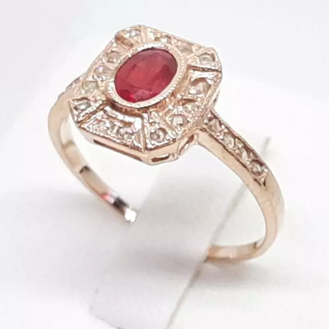 Genuine .50ctw Ruby & Diamond 14K Rose Gold 925 Sterling Silver Ring Size 7