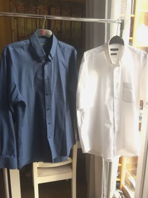 3x camicie VINTAGE GEORGE2 s 16"" bianche e 16,5"" blu colletto abbottonato"