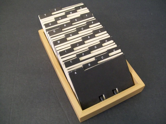 Wooden Business Card File Rolodex Office Desk Maple Box