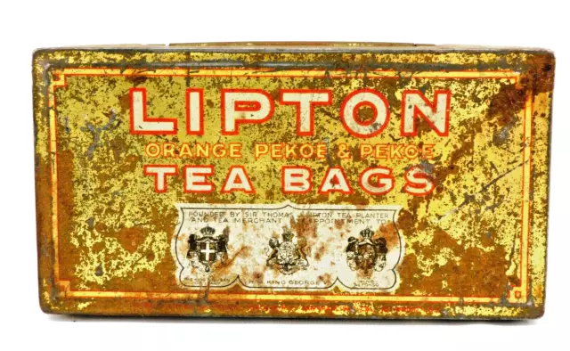 Vintage Lipton Tea Bag Tin Advertising Metal Box Hinged 6-1/8" x 3-1/4" Ceylon