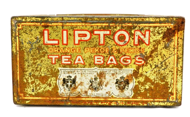 Vintage Lipton Tea Bag Tin Advertising Metal Box Hinged 6-1/8" x 3-1/4" Ceylon