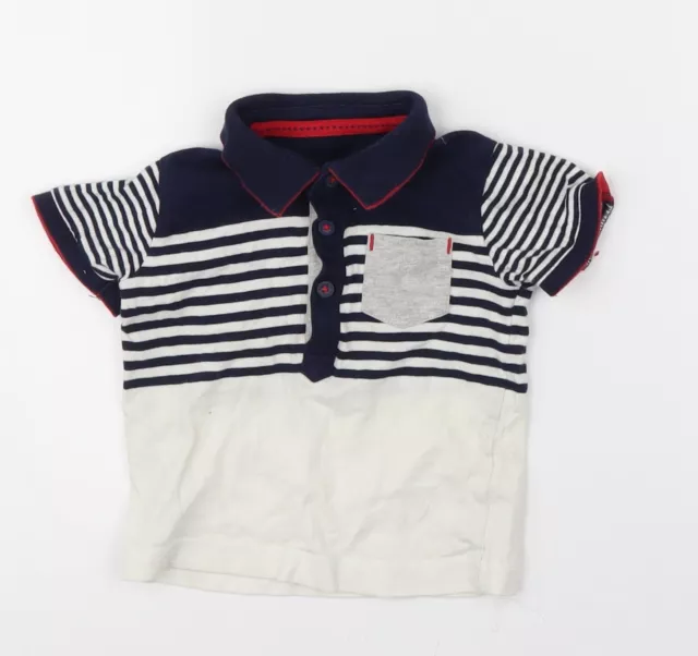 George Boys Blue Striped 100% Cotton Basic T-Shirt Size 3-6 Months Collared Pull