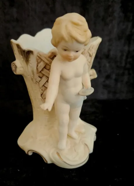 Vintage  Porcelain Bisque Child Statue Posy Vase