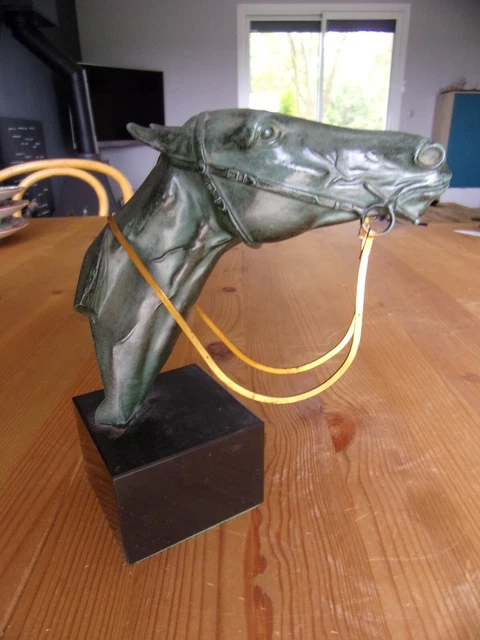 Superbe Sculpture Art Deco En Regule Patine Verte Cheval