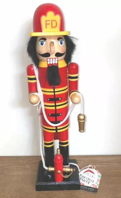 Sincerely Santa FIREMAN FIRE HYDRANT Wooden Christmas NUTCRACKER 14" New NWT