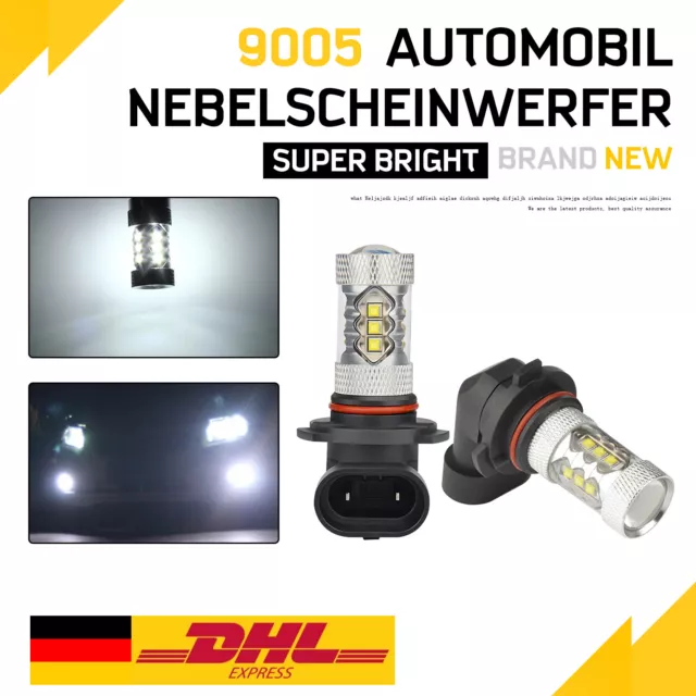 2X 9005 HB3 80W LED Nebelscheinwerfer Birnen Kit Auto DRL Lampe 6000K Weiß