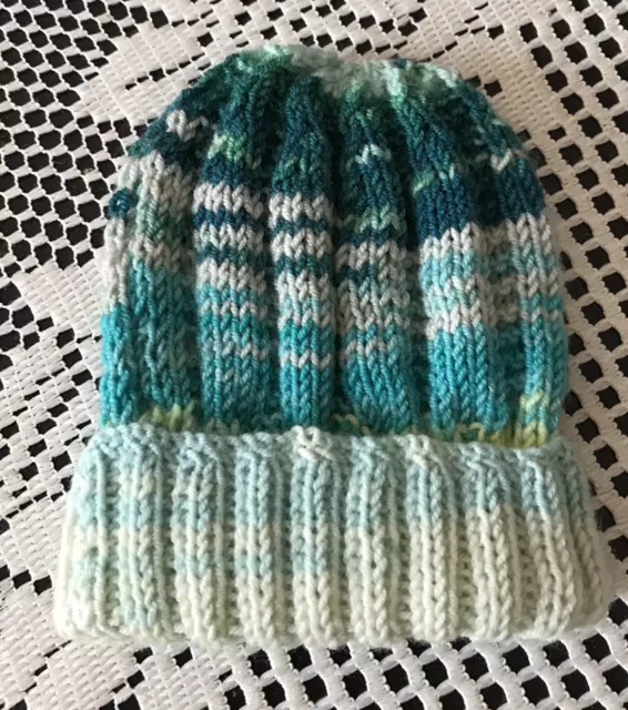 Brand New Very Soft 100% Merino Wool Green/Multi Unisex  Babys Hat Size Newborn