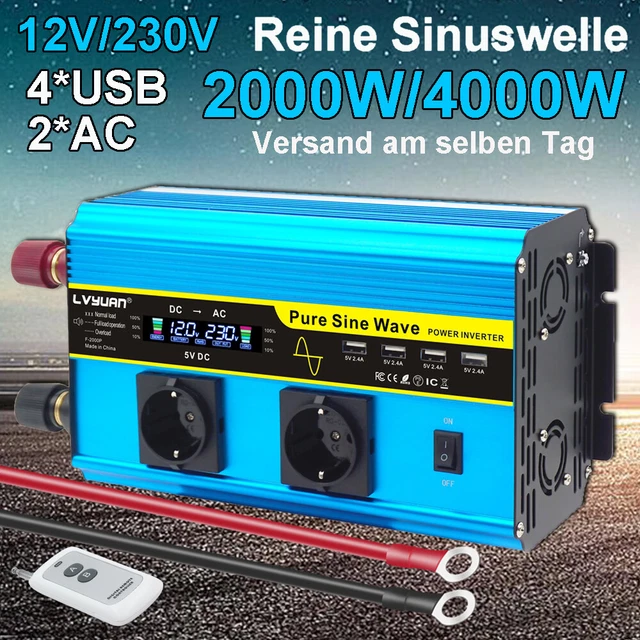 Spannungswandler 12 Volt Auf 230 Volt 2000 Watt 2000W 4000W REINER Sinus Spannungswandler 12V auf 230V Wechselrichter