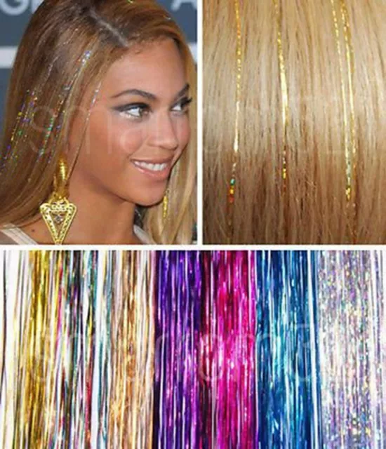 120 Strands 1M Holographic Sparkle Women Hair Glitter Tinsel