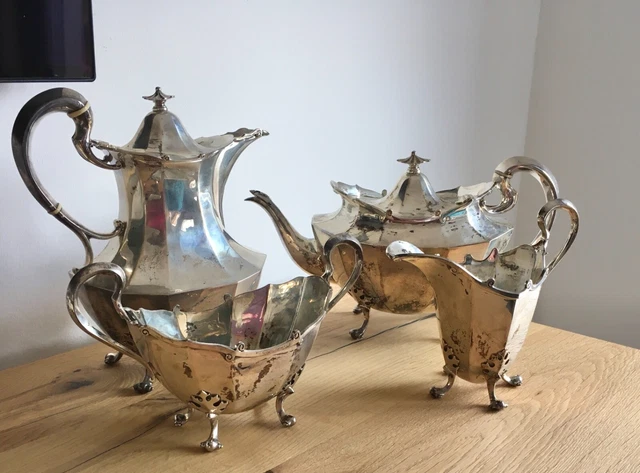Servizio da tè vintage Mackay & Chisholm Edimburgo argento massiccio con marchio di fabbrica 4 pezzi