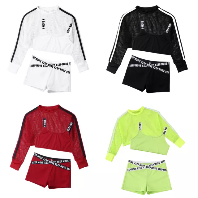 Kids Girls Net Athletic Set Summer Tank Top+Shorts Gym Yoga Workout Sportswear