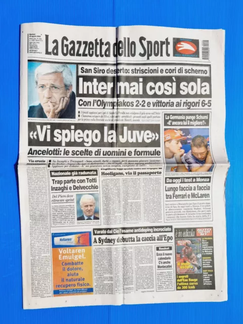 Zeitschrift Dello Sport 29 August 2000 Inter-Olympiakos 2-2 Juventus Schumacher