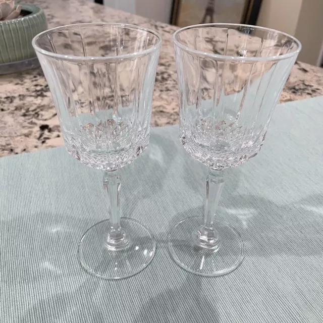 Vintage Wine Glasses Stemware Faceted Stem Bowl European Crystal Glass Set Of 2