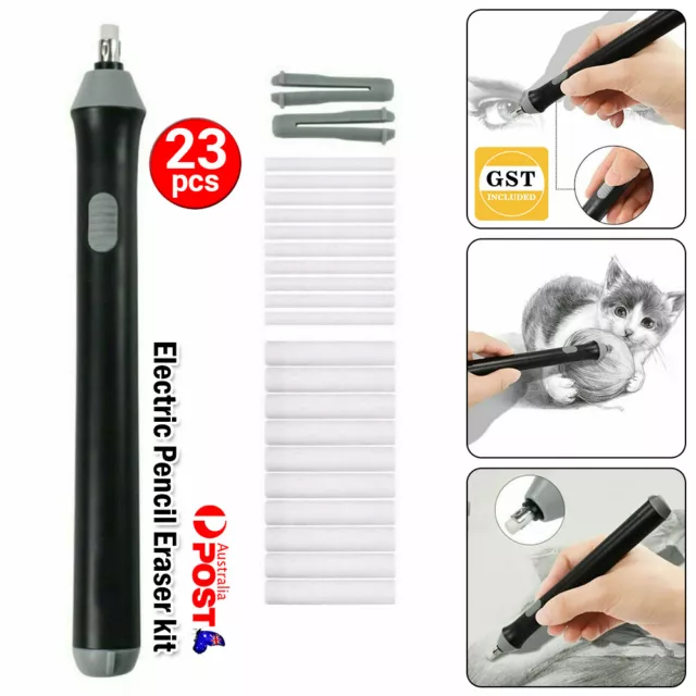 Electric Pencil Eraser Kit with 20pcs Rubber Refills Highlights Sketch Drawing