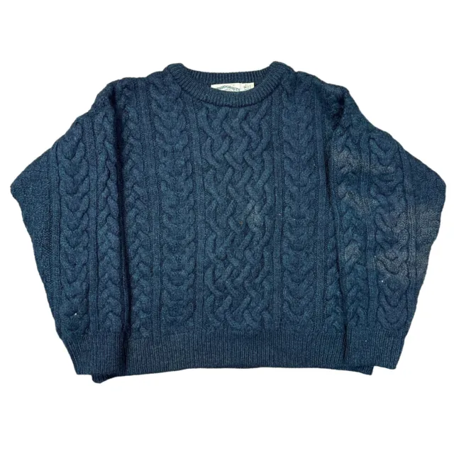 Vintage Aran Crafts Knit Jumper Fishermans 100% Wool Blue Green Womens 3XL