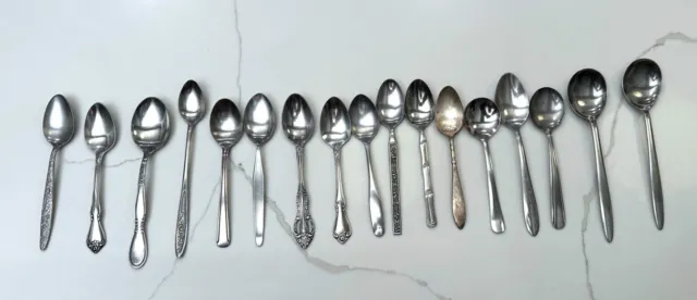 17 Piece Vintage Silverplate Stainless Flatware Silverware Mixed Lot Spoons