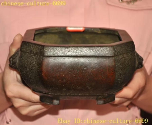 7.2" “宣德年制”Marked China Buddhism temple bronze Lion's head Incense burner Censer